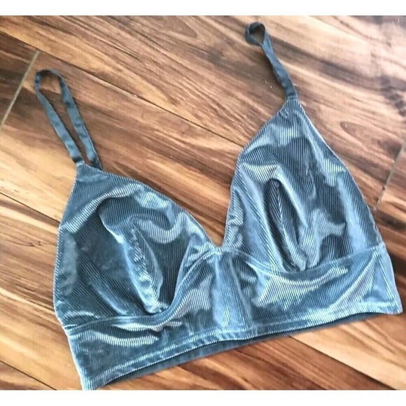 Victoria’s Secret Velvet Bralette Size XL Ribbed Gray Triangle Wireless - Picture 1 of 7